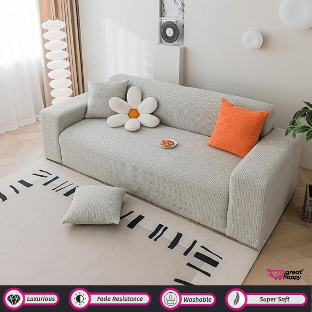 Grain Texture Jacquard Sofa Cover Great Happy IN Smoke 1 Seater 