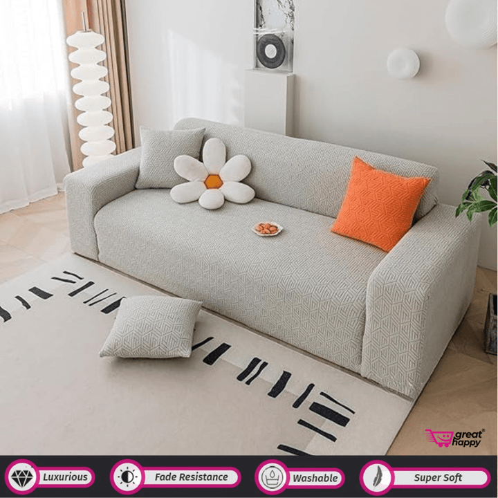 Grain Texture Jacquard Sofa Cover Great Happy IN Smoke 1 Seater 