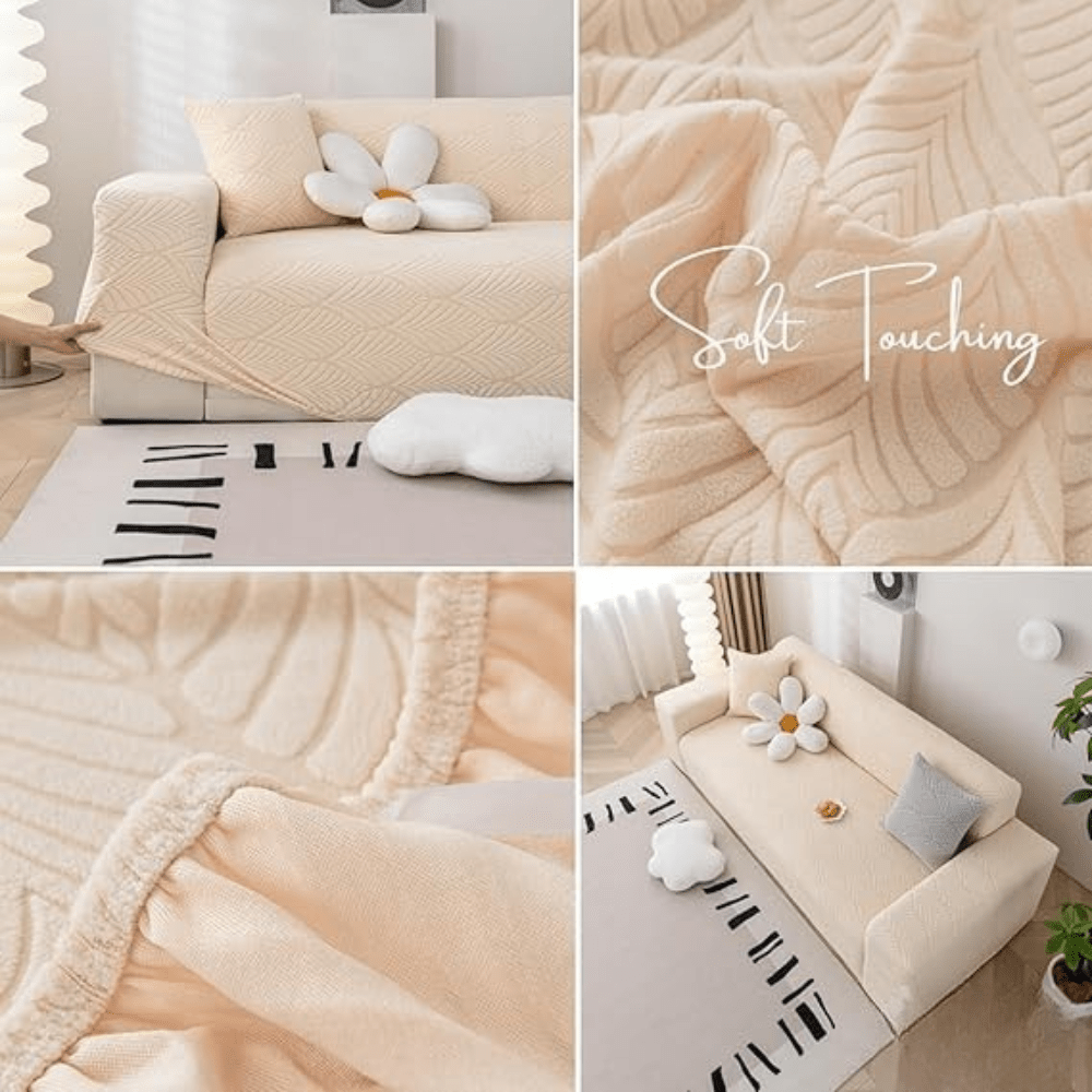 Beige Leaf Texture Jacquard Sofa Cover Great Happy IN 