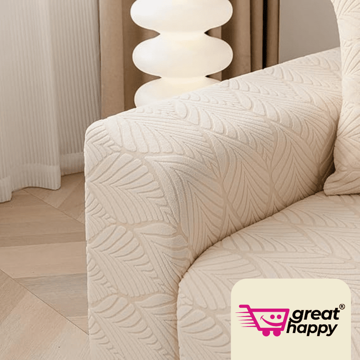 Beige Leaf Texture Jacquard Sofa Cover Great Happy IN 