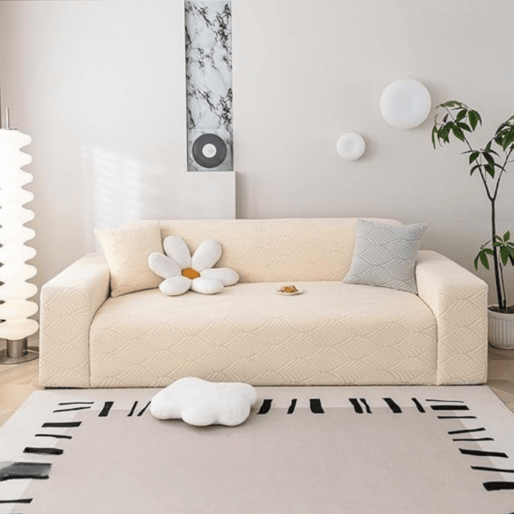 Beige Leaf Texture Jacquard Sofa Cover Great Happy IN 
