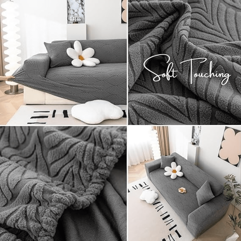 Charcoal Leaf Texture Jacquard Sofa Cover Great Happy IN 