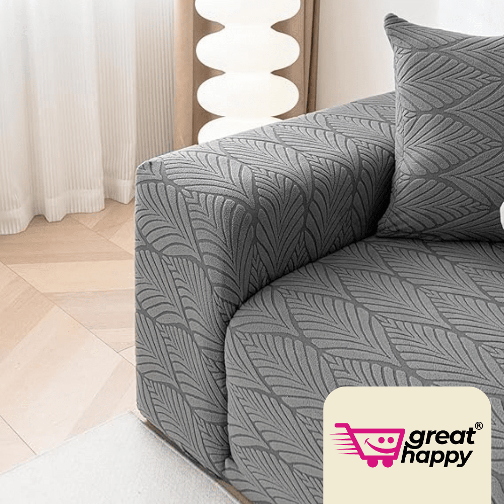 Charcoal Leaf Texture Jacquard Sofa Cover Great Happy IN 