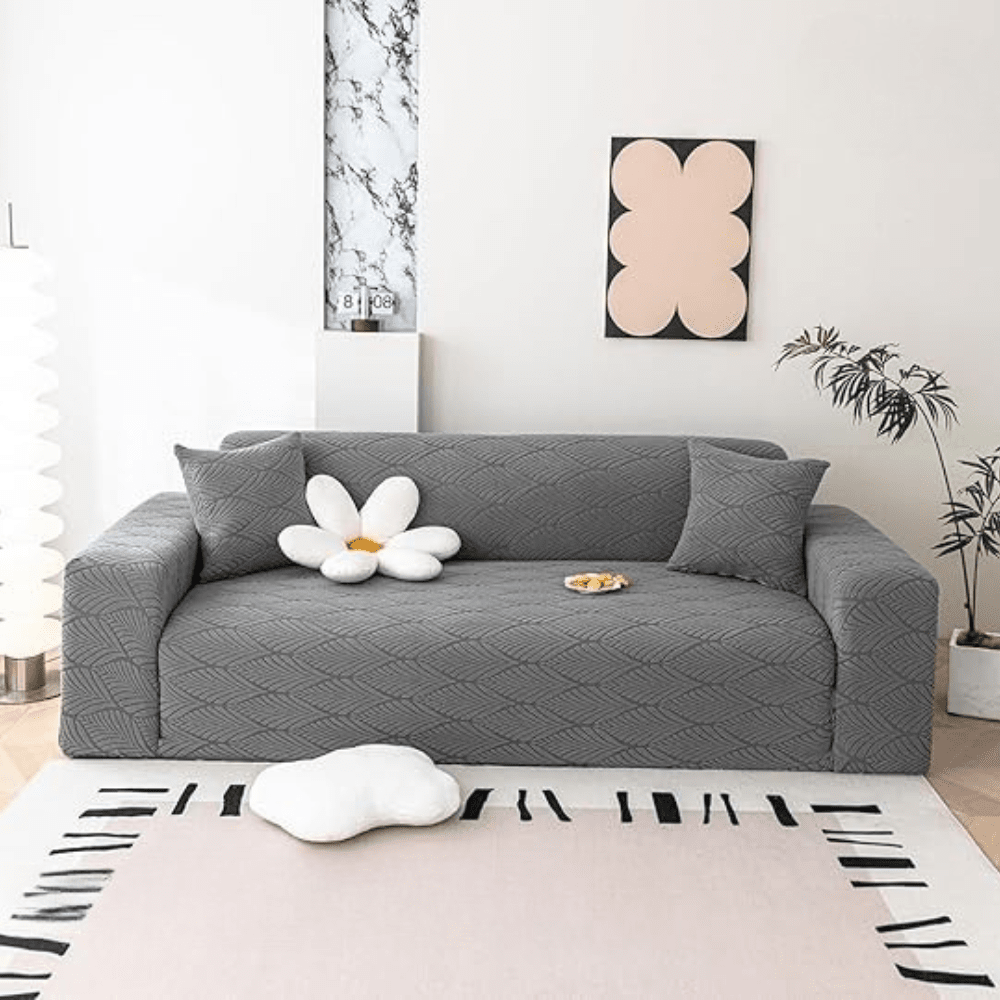 Charcoal Leaf Texture Jacquard Sofa Cover Great Happy IN 