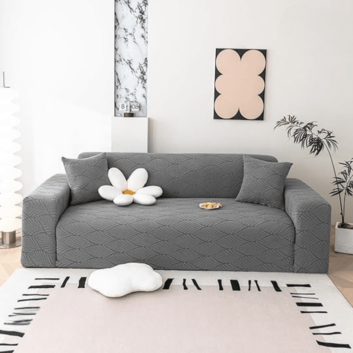 Charcoal Leaf Texture Jacquard Sofa Cover Great Happy IN 
