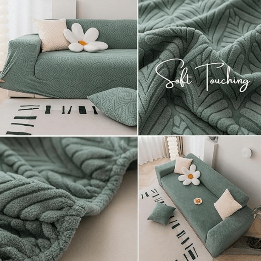 Green Leaf Texture Jacquard Sofa Cover Great Happy IN 