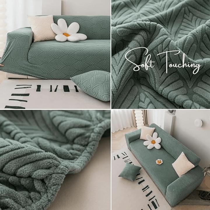 Green Leaf Texture Jacquard Sofa Cover Great Happy IN 