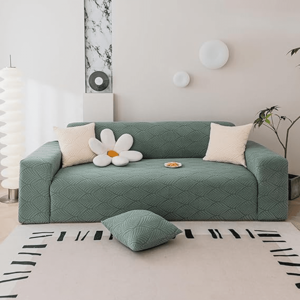 Green Leaf Texture Jacquard Sofa Cover Great Happy IN 