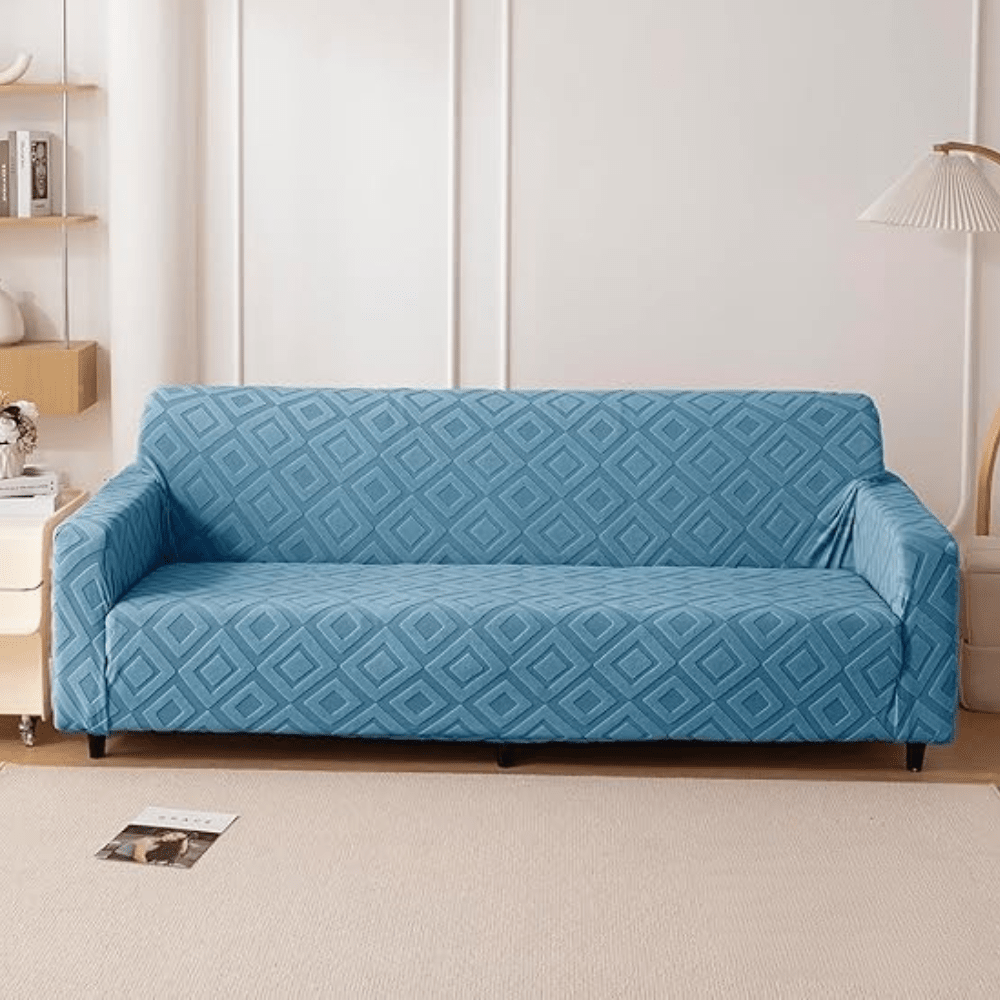Blue Diamond Texture Jacquard Sofa Cover Great Happy IN 