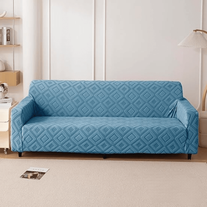 Blue Diamond Texture Jacquard Sofa Cover Great Happy IN 