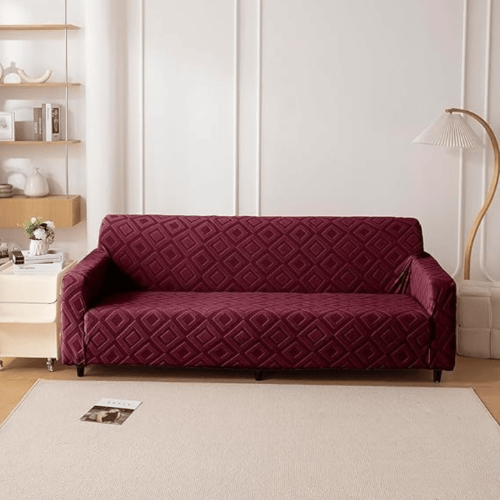 Maroon Diamond Texture Jacquard Sofa Cover Great Happy IN 