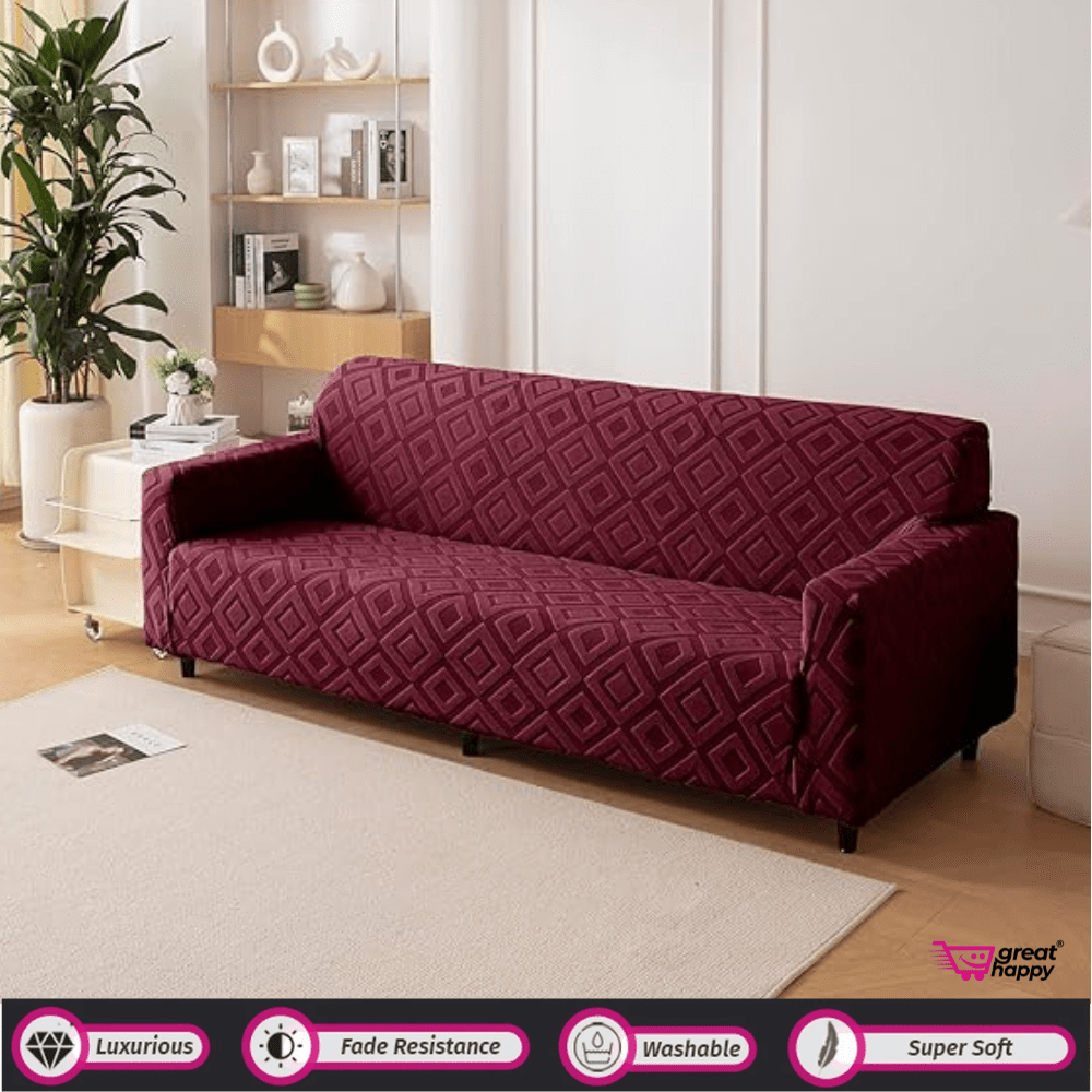 Diamond Texture Jacquard Sofa Cover Great Happy IN Maroon 1 Seater 