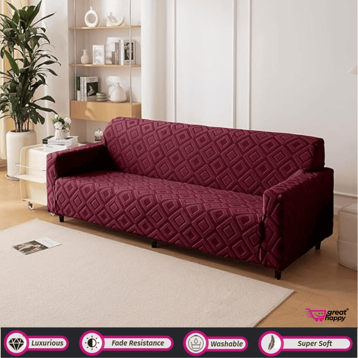 Diamond Texture Jacquard Sofa Cover Great Happy IN Maroon 1 Seater 