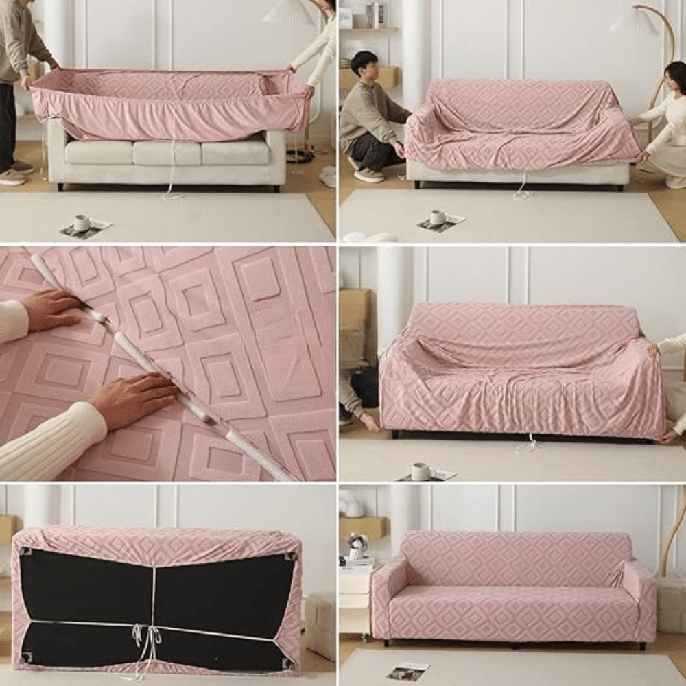 Pink Diamond Texture Jacquard Sofa Cover Great Happy IN 