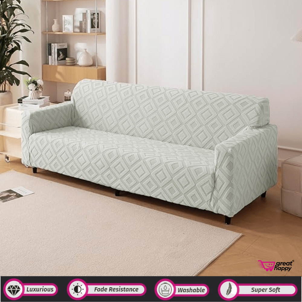 Diamond Texture Jacquard Sofa Cover Great Happy IN Smoke 1 Seater 