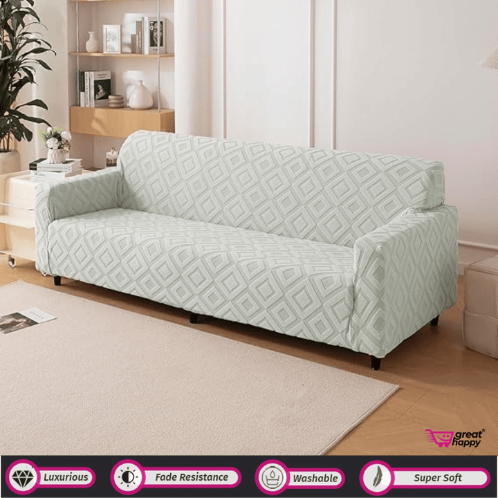 Diamond Texture Jacquard Sofa Cover Great Happy IN Smoke 1 Seater 