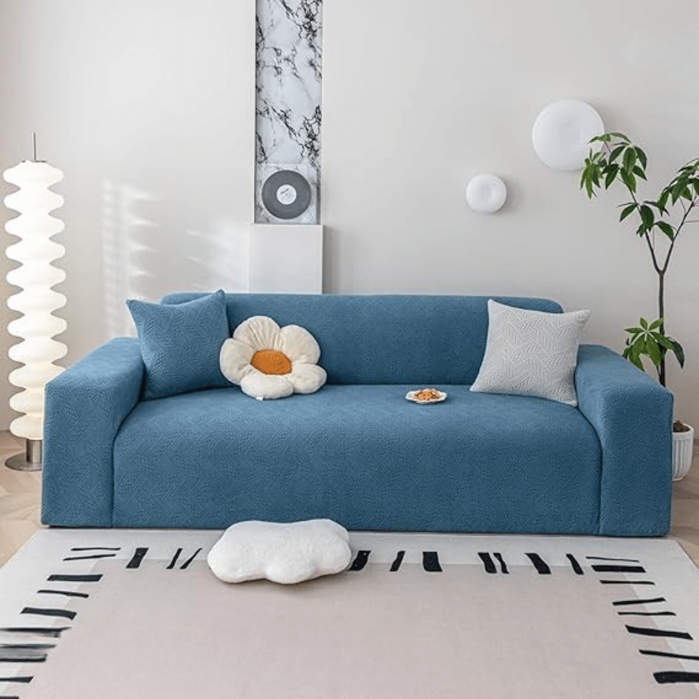 Blue Plaid Texture Jacquard Sofa Cover Great Happy IN 