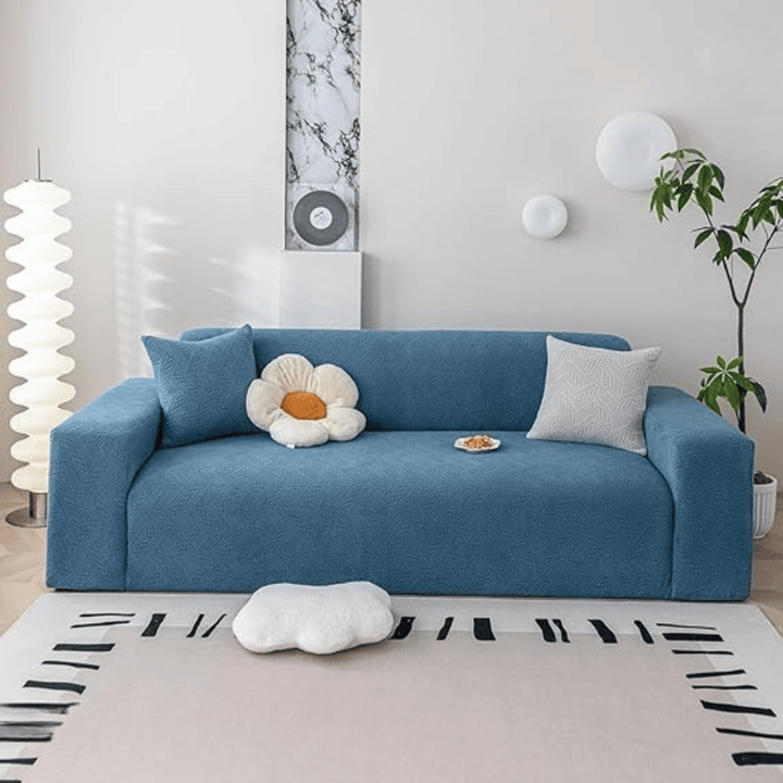 Blue Plaid Texture Jacquard Sofa Cover Great Happy IN 
