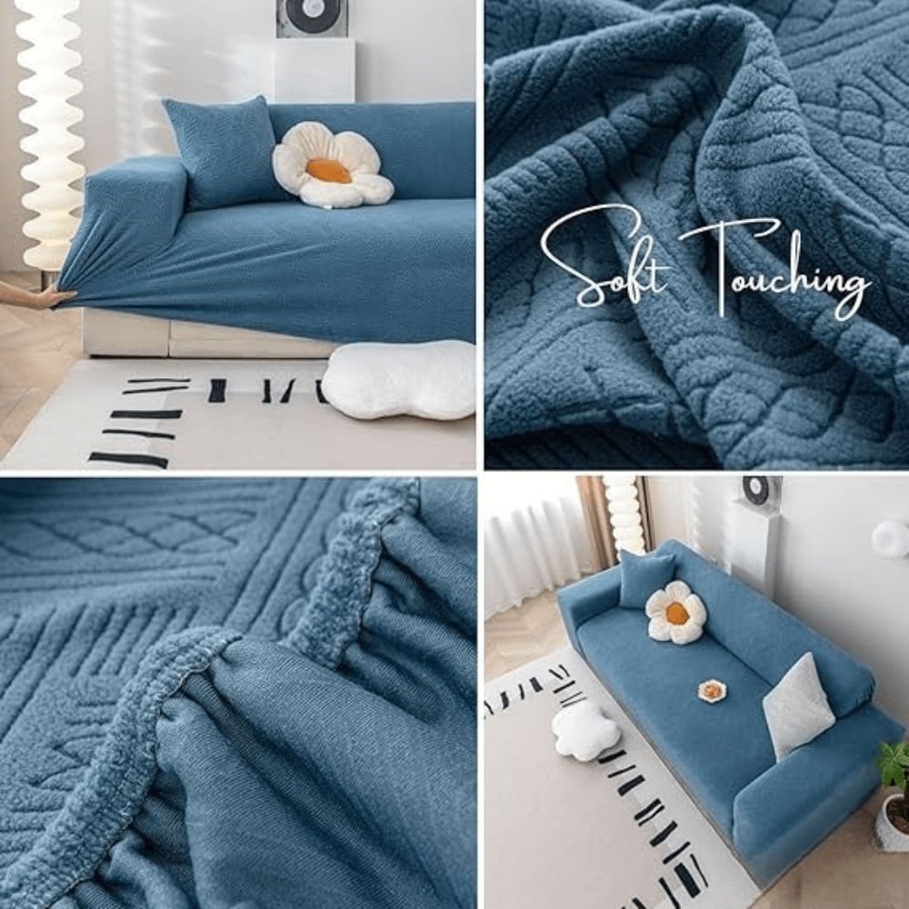 Blue Plaid Texture Jacquard Sofa Cover Great Happy IN 