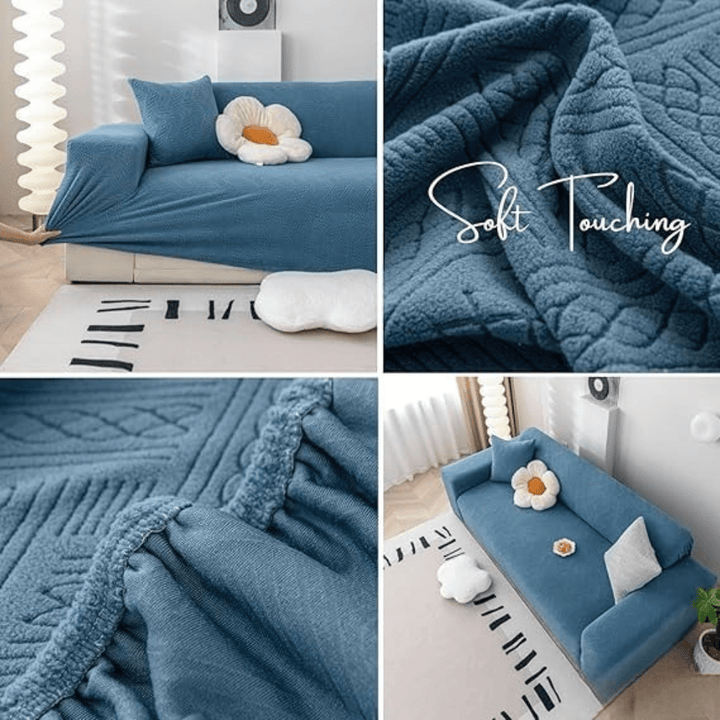 Blue Plaid Texture Jacquard Sofa Cover Great Happy IN 