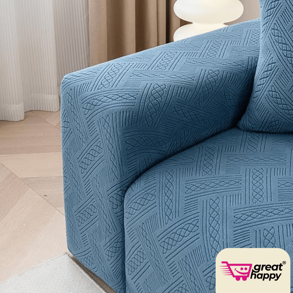 Blue Plaid Texture Jacquard Sofa Cover Great Happy IN 