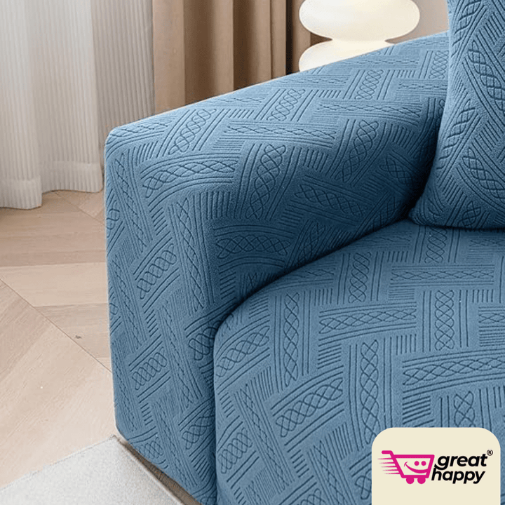 Blue Plaid Texture Jacquard Sofa Cover Great Happy IN 