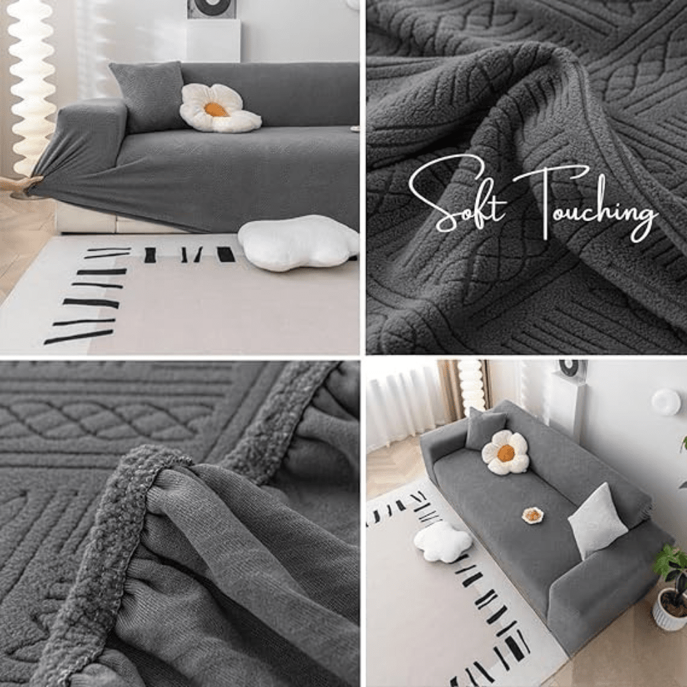 Charcoal Plaid Texture Jacquard Sofa Cover Great Happy IN 