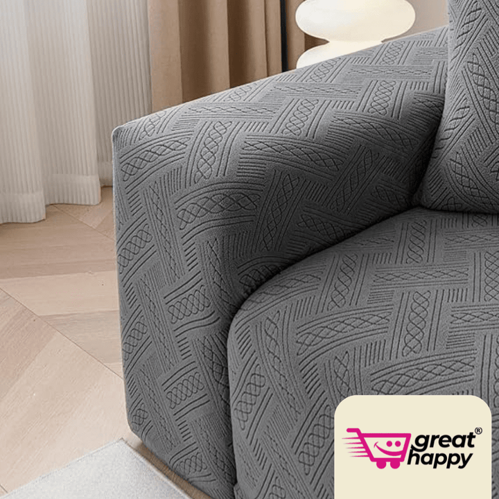 Charcoal Plaid Texture Jacquard Sofa Cover Great Happy IN 