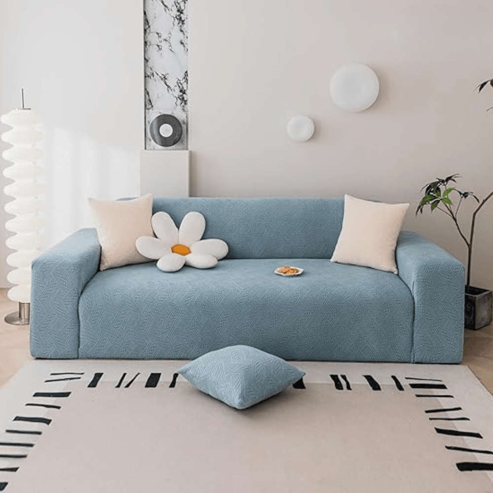 Light Blue Plaid Texture Jacquard Sofa Cover Great Happy IN 