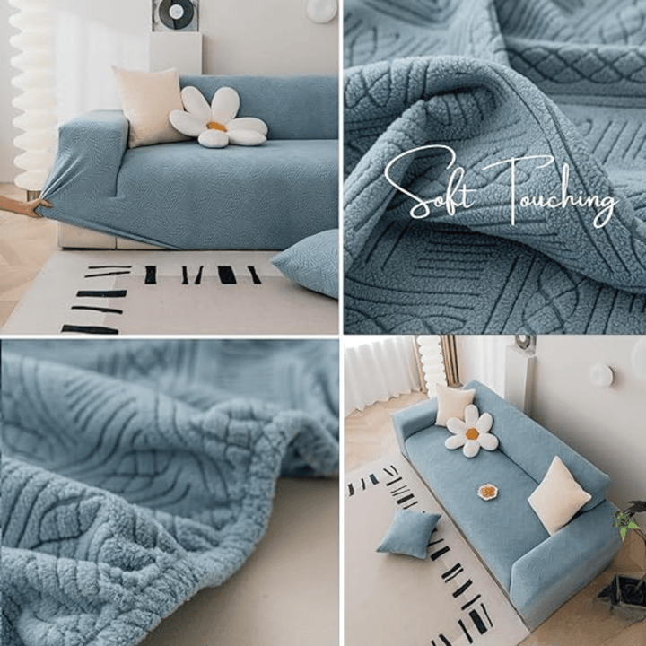 Light Blue Plaid Texture Jacquard Sofa Cover Great Happy IN 