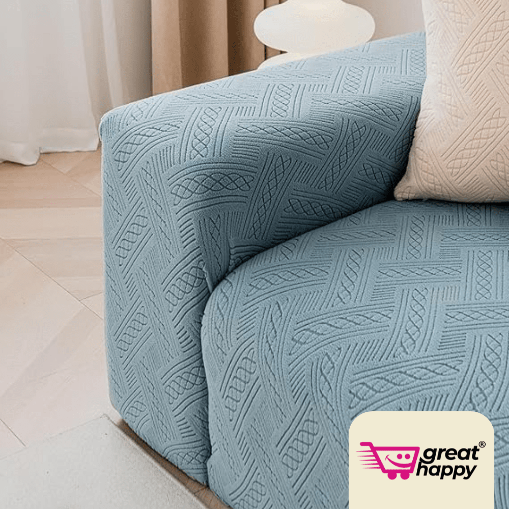 Light Blue Plaid Texture Jacquard Sofa Cover Great Happy IN 