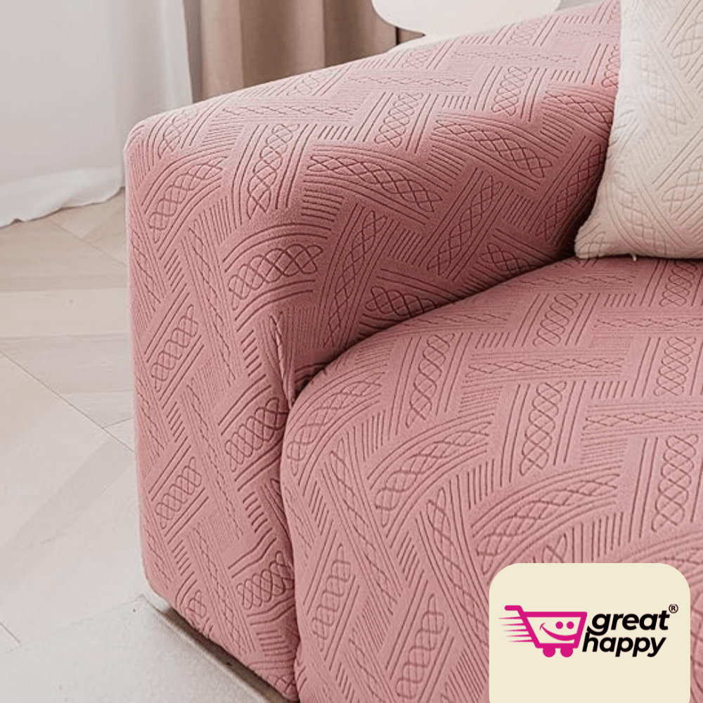 Pink Plaid Texture Jacquard Sofa Cover Great Happy IN 