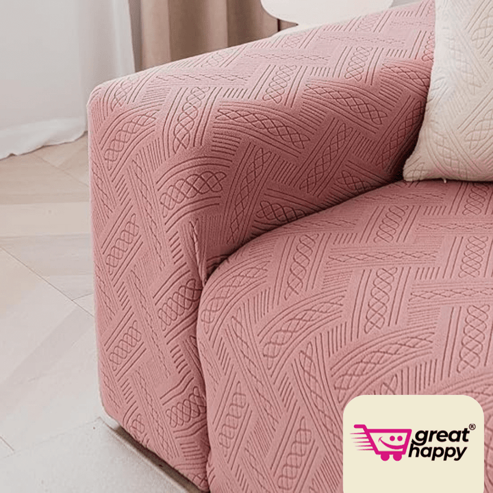 Pink Plaid Texture Jacquard Sofa Cover Great Happy IN 