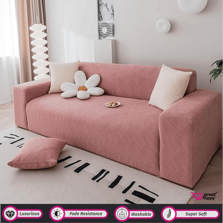 Plaid Texture Jacquard Sofa Cover Great Happy IN Pink 1 Seater 