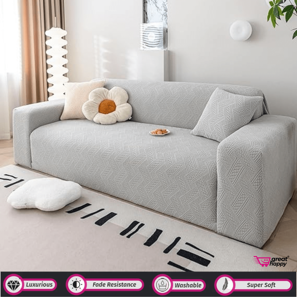 Plaid Texture Jacquard Sofa Cover Great Happy IN Smoke 1 Seater 