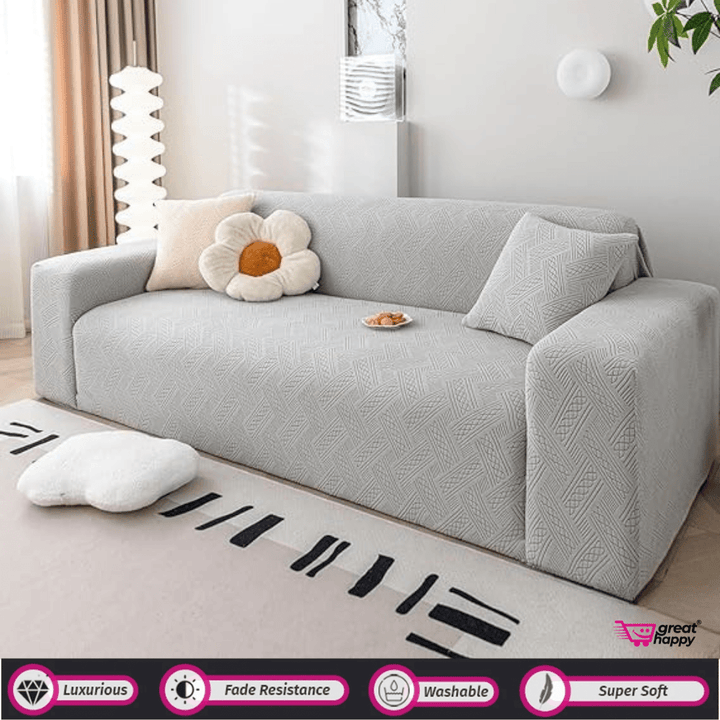 Plaid Texture Jacquard Sofa Cover Great Happy IN Smoke 1 Seater 