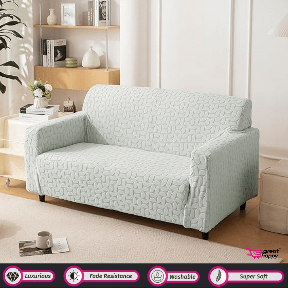 3D Leaf Jacquard Sofa Cover Great Happy IN Smoke 1 Seater 