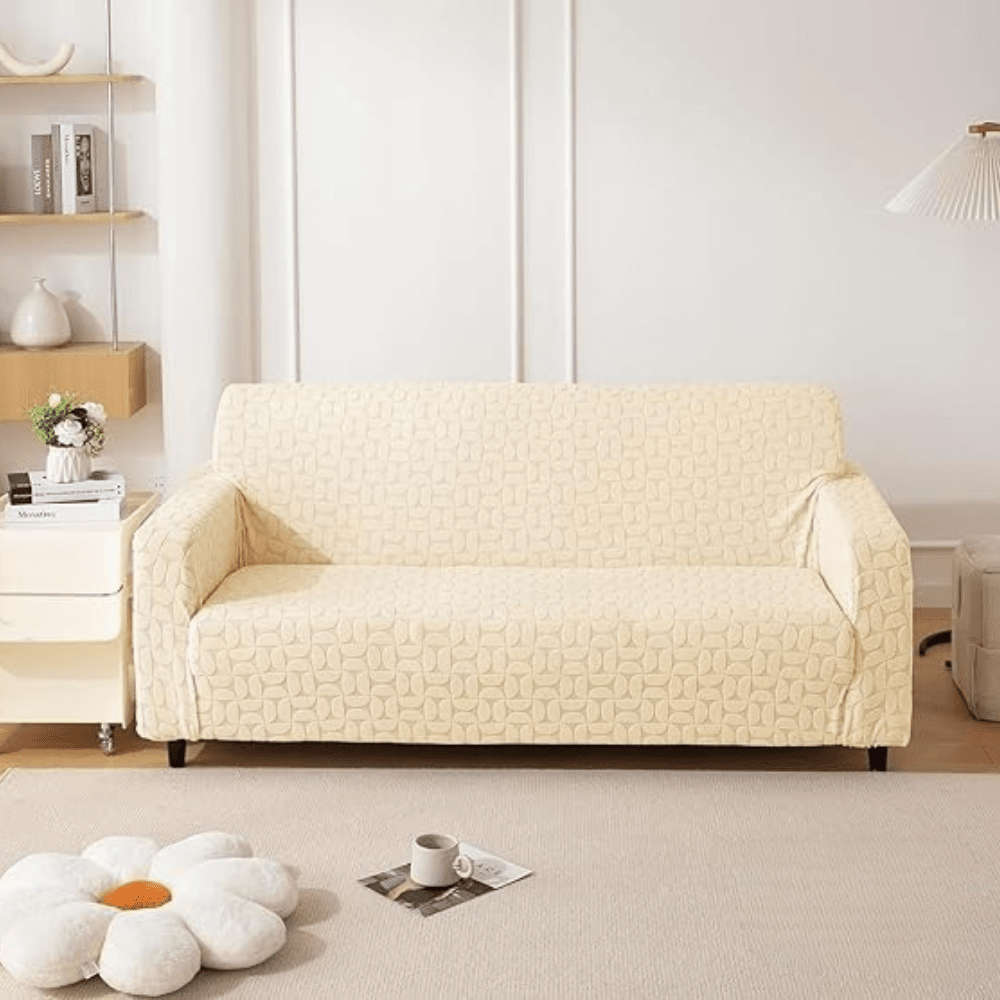 Beige 3D Leaf Jacquard Sofa Cover Great Happy IN 