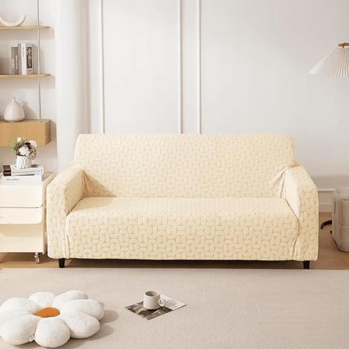 Beige 3D Leaf Jacquard Sofa Cover Great Happy IN 
