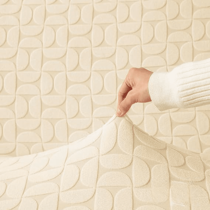 Beige 3D Leaf Jacquard Sofa Cover Great Happy IN 