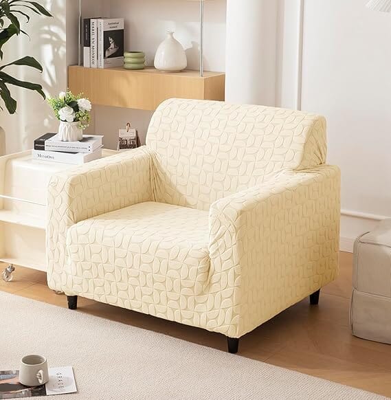 Beige 3D Leaf Jacquard Sofa Cover Great Happy IN 1 Seater 
