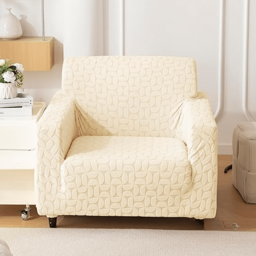 Beige 3D Leaf Jacquard Sofa Cover Great Happy IN 