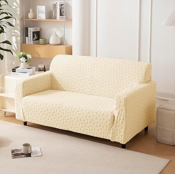 Beige 3D Leaf Jacquard Sofa Cover Great Happy IN 2 Seater 