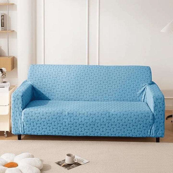 Blue 3D Leaf Jacquard Sofa Cover Great Happy IN 