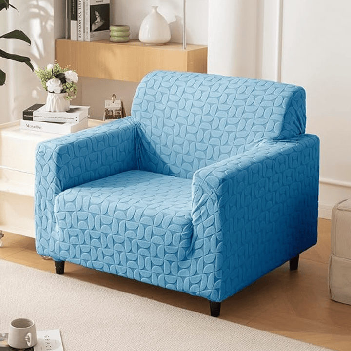 Blue 3D Leaf Jacquard Sofa Cover Great Happy IN 1 Seater 