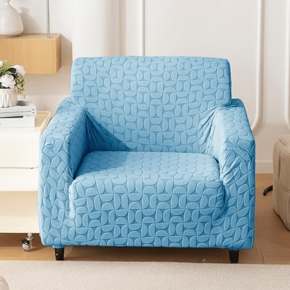 Blue 3D Leaf Jacquard Sofa Cover Great Happy IN 