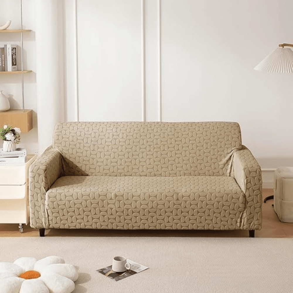 Camel 3D Leaf Jacquard Sofa Cover Great Happy IN 