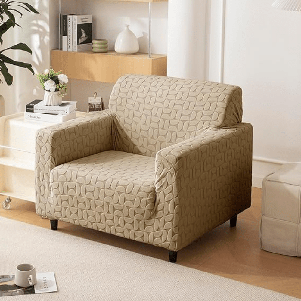 Camel 3D Leaf Jacquard Sofa Cover Great Happy IN 1 Seater 