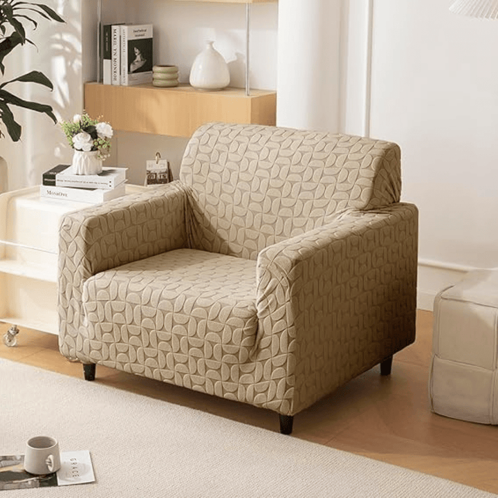 Camel 3D Leaf Jacquard Sofa Cover Great Happy IN 1 Seater 