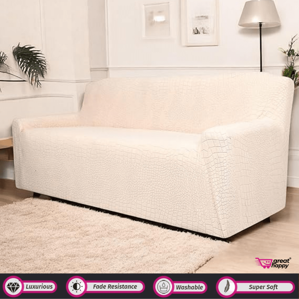 Crocodile Fabric Jacquard Sofa Cover Great Happy IN Beige 1 Seater 
